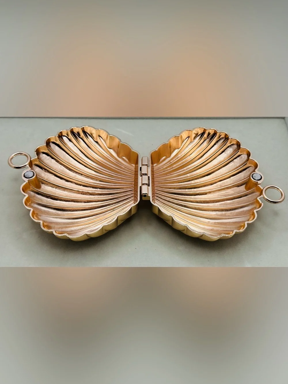 Mini 3D Seashell Clutch Crossbody with Chain or Faux Pearl Strap Rose Gold Tone